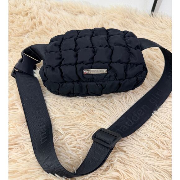 Madden Girl Handbags - Madden Girl Black Quilted Puffer Belt Bag Crossbody Adjustable Strap
